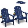 Navy Blue Plastic Adirondack Chairs Set of 2 With Cup Holder