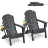 imageVEVOR Folding Adirondack Chairs Set of 2 with Cup Holder AllWeather Portable Plastic Fire Pit Chair Outdoor Adirondack Patio Chair with Relaxing Arm Rest Ergonomic for Garden Backyard BlackGray Plastic Adirondack Chairs Set of 2 With Cup Holder