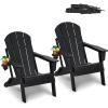 imageVEVOR Folding Adirondack Chairs Set of 2 with Cup Holder AllWeather Portable Plastic Fire Pit Chair Outdoor Adirondack Patio Chair with Relaxing Arm Rest Ergonomic for Garden Backyard BlackBlack Plastic Adirondack Chairs Set of 2 With Cup Holder