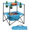 imageVEVOR Folding Camping Table Portable Outdoor Lightweight Picnic Table 600D Oxford Fabric Waterproof Canvas Travel Beach Tables with 4 Cup Holders Carry Bag for Tailgating Camping Picnic BlackBlue
