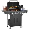 imageVEVOR Gas Grill 3 Burner Propane Gas Grill with Spacious 338 SQIn Grilling Area Carbon Steel Enamel Grates Outdoor 36000 BTU Patio Garden BBQ Grills with Foldable Side Shelves Carbon Steel41 Burner Carbon Steel