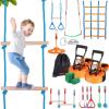 imageVEVOR Ninja Warrior Obstacle Course for Kids 2 x 65 ft Weatherproof Slacklines 500lbs Weight Capacity Monkey Line Outdoor Playset Equipment Backyard Toys Training Equipment Set with 12 Obstacles2 x 50ft