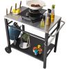 imageVEVOR Outdoor Grill Dining Cart with DoubleShelf BBQ Movable Food Prep Table Multifunctional Stainless Steel Table Top Portable Modular Carts for Pizza Oven Worktable with 2 Wheels Carry HandleStainless Steel Table Top