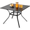 imageVEVOR Outdoor Patio Dining Table 37 inch Square Metal Steel Slat Backyard Bistro Tables with 15 in Umbrella Hole Outside AllWeather Large Furniture for Lawn Garden Porch Black37 inch