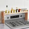 imageVEVOR Over the Stove Shelf Over Stove Spice Shelf for Kitchen Stove Top Seasoning Shelves Spice Organizer Easy to Assemble Countertop Storage Solution Kitchen Gadgets with 6 HooksBamboo