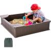 imageVEVOR Sandbox with Cover 486x486x124 Square Sand Box HDPE Sand Pit with 4 Corner Seats ampamp Bottom Liner Gift for Ages 312 Years Old Backyard Garden Easy Assembly Brown BrownEspressp Square