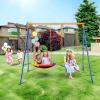 imageVEVOR Wooden Swing Set 10 in 1 Playground Sets for Backyards 2 Swings 6FT Slide Trapeze Bar Flat Step LadderLarge Upper Fort with Kitchen Toys Rock Wall Picnic Table Sandbox Scaling LadderSaucer  1 Belt