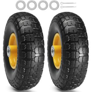 image2Pack VEVOR 10Inch Solid Rubber Tires and Wheels 4103504quot Flat Free Tubeless Tires and Wheels with 58quot Axle Bore Hole Offset Hub Perfect for Hand Truck Utility Cart Dolly Garden TrailerMetal wheel hub