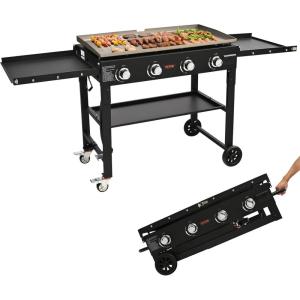 imagePropane Griddle on Cart 36quot Heavy Duty Manual Flat Top Griddle Outdoor Cooking Station with Side Shelves Steel Propane Gas Griddle 4Burners Restaurant Portable Grill  60000 BTU4 Burner Grill with Cart