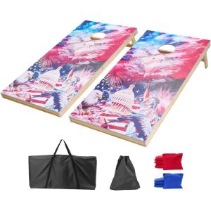 imageVEOVR Cornhole Set Corn Hole Game Boards Wood Portable Toss Board Indoor and Outdoor Cornhole Play for Adults for Yard Backyard Beach Camping4x2 ft America