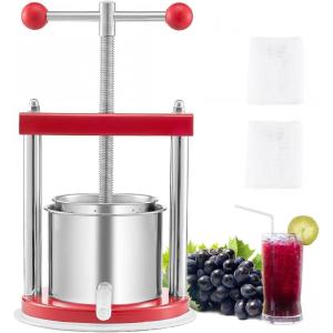 imageVEVOR 044 Gal165L Fruit Wine Press 2 Stainless Steel Barrels Manual Juice Maker Cider Apple Grape Tincture Honey Olive Oil Making Press with THandle for Outdoor Kitchen Home044 Gallon