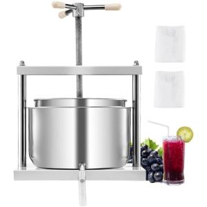 imageVEVOR 044 Gal165L Fruit Wine Press 2 Stainless Steel Barrels Manual Juice Maker Cider Apple Grape Tincture Honey Olive Oil Making Press with THandle for Outdoor Kitchen Home317 Gallon