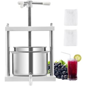 imageVEVOR 044 Gal165L Fruit Wine Press 2 Stainless Steel Barrels Manual Juice Maker Cider Apple Grape Tincture Honey Olive Oil Making Press with THandle for Outdoor Kitchen Home145 Gallon