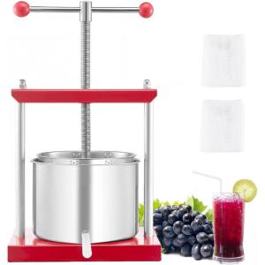 imageVEVOR 044 Gal165L Fruit Wine Press 2 Stainless Steel Barrels Manual Juice Maker Cider Apple Grape Tincture Honey Olive Oil Making Press with THandle for Outdoor Kitchen Home16 Gallon