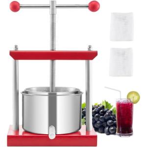 imageVEVOR 044 Gal165L Fruit Wine Press 2 Stainless Steel Barrels Manual Juice Maker Cider Apple Grape Tincture Honey Olive Oil Making Press with THandle for Outdoor Kitchen Home08 Gallon