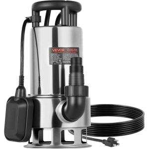 imageVEVOR 1 HP Submersible Sump Pump 5500 GPH Stainless Steel Submersible Sewage Dirty Clean Water Pump with Automatic Float Switch Long Cord 30 ft Max Lift for Pools Garden Pond Flooded Areas