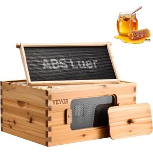 imageVEVOR 10 Frame Deep Brood Bee Hive Box Bee Box Dipped in 100 Beeswax Langstroth Beehive Kit with 10 Frames and Foundations Sheets and Transparent Acrylic Windows for Beekeeping SupplementDeep Brood Box