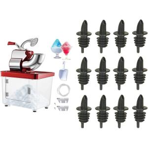 imageVEVOR 110V Commercial Ice Crusher 440LBSH ETL Approved 300W Electric Snow Cone Machine with Dual Blades ampamp Tablecraft Free Flow Pourers Black 12PackRed