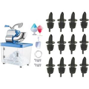 imageVEVOR 110V Commercial Ice Crusher 440LBSH ETL Approved 300W Electric Snow Cone Machine with Dual Blades ampamp Tablecraft Free Flow Pourers Black 12PackBlue