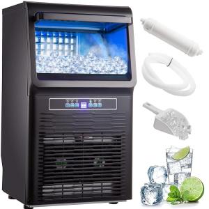 imageVEVOR 110V Countertop Ice Maker 70LB24H 350W Automatic Portable Ice Machine with 11LB Storage 36Pcs per Tray Auto Operation Blue Light Include Water Filter Drain Pipe Scoop