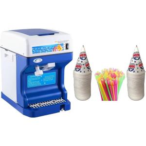 imageVEVOR 110V Electric Shaved Ice Machine 250W Snow Cone Maker Tabletop wAdjustable Ice Texture Ice Shaving Machine 265LBshr for Home and Commerical Use  Concession Essentials 100 Count 6oz Snow Cone Cups with 100 8quot Neon Spoon Straws Pack of 200ct 100 cups100 straws