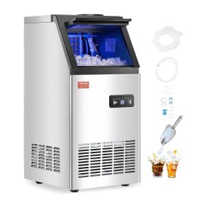 imageVEVOR 110lbs24H Commercial Ice Maker Machine with 2 Water Inlets 36 Ice Cubes in 15 Minutes with 28lbs Large Storage Capacity for Bar Office Restaurant with LED Digital Display ampamp SelfCleaningSilver