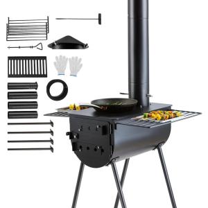imageVEVOR 118quot Camping Wood Stove Portable Alloy Steel Tent Stove with 3000in Firebox Outdoor Heating ampamp Cooking Stove with Chimney Pipes ampamp Gloves Includes 8 Pipes for Efficient Heating