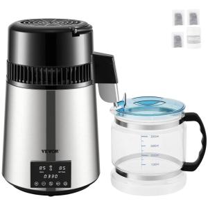 imageVEVOR 11Gal Water Distiller 03GalH Distilled Water Maker Machine 750W 099H Timing Dual Temp Display 304 Stainless Steel Countertop Distiller Glass Carafe Cleaning Powder 3 Carbon Packs RedTiming and Dual Temp Display