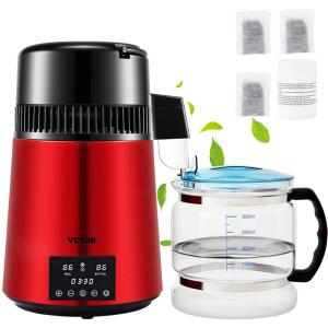 imageVEVOR 11Gal Water Distiller 03GalH Distilled Water Maker Machine 750W 099H Timing Dual Temp Display 304 Stainless Steel Countertop Distiller Glass Carafe Cleaning Powder 3 Carbon Packs RedWineRed