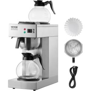 imageVEVOR 12 Cups Commercial Drip Coffee Maker Coffee Maker Machine with 3 Glass Carafes and 3 Warmer Plates Stainless Steel Pour Over Coffee Brewer for Restaurant Office Cafe2 Warmer Plates