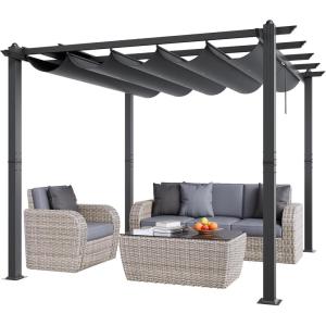 imageVEVOR 12x16 Outdoor Retractable Pergola with Canopy Aluminum Pergola with Retractable Canopy Modern Style Sun Shade for Patios Gardens Decks Backyards BeigeGray