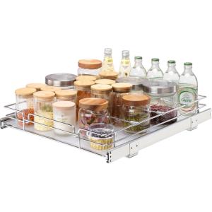 imageVEVOR 185quotWx21quotDx35quotH Pull Out Cabinet Organizer Heavy Duty Slide Out Pantry Shelves ChromePlated Steel Roll Out Drawer Drawer Storage for Home Under Sink 20quotWx22quotDx7quotH Install Size for Cabinet185Wx21D