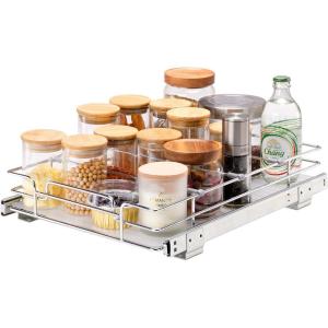 imageVEVOR 185quotWx21quotDx35quotH Pull Out Cabinet Organizer Heavy Duty Slide Out Pantry Shelves ChromePlated Steel Roll Out Drawer Drawer Storage for Home Under Sink 20quotWx22quotDx7quotH Install Size for Cabinet115Wx165D