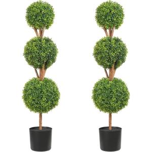 imageVEVOR 2 Pcs 20 Artificial Plant Topiary Ball Faux Boxwood Balls with 2 LED Light String AllYear Green Faux Plant Decorative Balls for Backyard BalconyGarden Wedding and Home Dcor2ft 5in