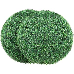 imageVEVOR 2 Pcs 20 Artificial Plant Topiary Ball Faux Boxwood Balls with 2 LED Light String AllYear Green Faux Plant Decorative Balls for Backyard BalconyGarden Wedding and Home Dcor1ft 8in