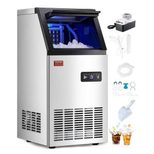 imageVEVOR 200lbs24H Commercial Ice Maker Machine with Drain Pump 66lbs Storage Capacity Ice Maker 108 Ice Cubes in 15 Minutes LED Digital Display Freestanding SelfCleaning for Bar Office RestaurantSilver