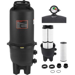 imageVEVOR 2025 PRO Cartridge Pool Filter Tank ampamp Element for Above Ground ampamp Inground Pools Large 320325Sq Ft Cleaner System Compatible WPumps 2 to 25 HP Up to 11769 GPH for Pools Up to 94150 GallonsUpgraded Version 725 sqft w 8 Filters