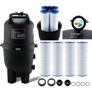 imageVEVOR 2025 PRO Cartridge Pool Filter Tank ampamp Element for Above Ground ampamp Inground Pools Large 320325Sq Ft Cleaner System Compatible WPumps 2 to 25 HP Up to 11769 GPH for Pools Up to 94150 GallonsUpgraded Version 420425 sqft w 4 Filters