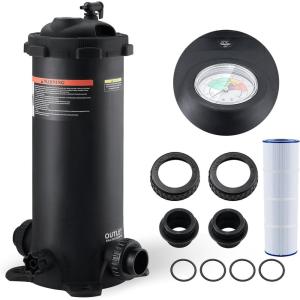 imageVEVOR 2025 PRO Cartridge Pool Filter Tank ampamp Element for Above Ground ampamp Inground Pools Large 320325Sq Ft Cleaner System Compatible WPumps 2 to 25 HP Up to 11769 GPH for Pools Up to 94150 GallonsCartridge Pool Filter 50Sq Ft