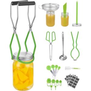 imageVEVOR 21 QT Canning Pot with Rack and Lid Stainless Steel Waterbath Canner with Dual Handle and Glass Lid Compatible with All Cooktops Induction Gas Electric Glass Ceramic Halogen9PCS
