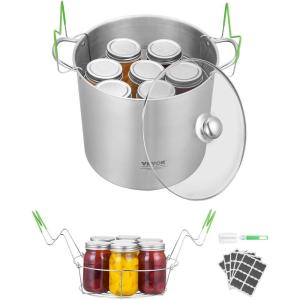 imageVEVOR 21 QT Canning Pot with Rack and Lid Stainless Steel Waterbath Canner with Dual Handle and Glass Lid Compatible with All Cooktops Induction Gas Electric Glass Ceramic Halogen21 Quarts