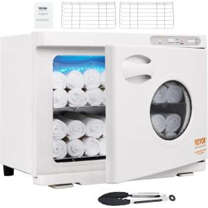 imageVEVOR 23L Large Capacity Hot Warmers with See Through Window Two Stainless Steel Racks Holds up 5060 Towels 2in1 Quick and AllRound Heating for Facials SPA Massage Salon White23L