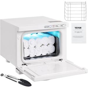 imageVEVOR 23L Large Capacity Hot Warmers with See Through Window Two Stainless Steel Racks Holds up 5060 Towels 2in1 Quick and AllRound Heating for Facials SPA Massage Salon White8L