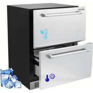 imageVEVOR 24 inch Undercounter Refrigerator 2 Drawer Refrigerator with Different Temperature 487 Cuft Capacity Waterproof Indoor and Outdoor Under Counter Freezer Fridge for Home and Commercial UseFreezer  Cool Drawer Refrigerator