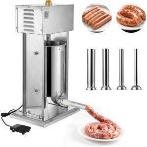 imageVEVOR 304 Vertical Electric Adjustable Speed Stainless Steel Heavy Duty Sausage Filler Meat Stuffer 30LBS15L Capacity Silver25LBS12L Electric New