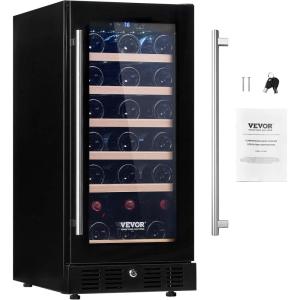 imageVEVOR 32Bottle Wine Cooler Dual Zone ampamp Dual Temperature Wine Fridge Freestanding Refrigerator with Digital Control Tempered Glass Door with UV Protection Red ampamp White Wine Storage for Home Bar30 Bottles