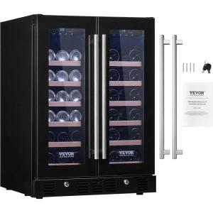 imageVEVOR 32Bottle Wine Cooler Dual Zone ampamp Dual Temperature Wine Fridge Freestanding Refrigerator with Digital Control Tempered Glass Door with UV Protection Red ampamp White Wine Storage for Home Bar78 Cans 20 Bottles