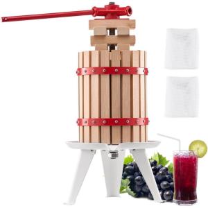 imageVEVOR 369 Gal14L Fruit Wine Press Stainless Steel Basket with Crossbeam and Triangular Structure Manual Juice Maker Cider Apple Grape Tincture Making Press with THandle for Kitchen HomeSolid wood