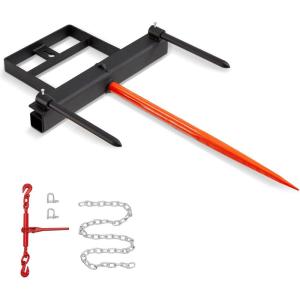 imageVEVOR 39quot Hay Spear Bale Spears 1600lbs Loading Capacity Skid Steer Loader Tractor Bucket Attachment with 2pcs 175quot Stabilizer Spears and 60quot Chain Quick Attach Spike ForksHorizontal type