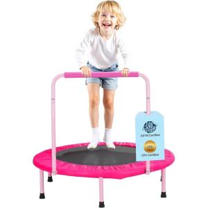 imageVEVOR 3FT Trampoline 36quot IndoorOutdoor for Toddlers Foldable Mini Baby With Foam Handle Recreational Birthday GiftPink